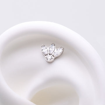 Detail View 1 of Implant Grade Titanium OneFit Threadless Triple Marquise Sparkle Flower Top Part-Clear Gem